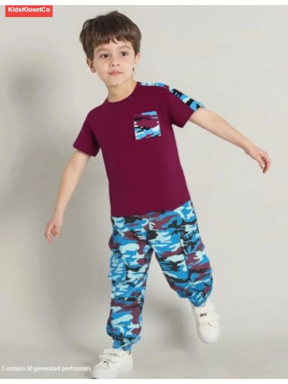 Boys Camo Cargo Pants & Short Sleeve Pocket Tee 2PC Set Kids Summer Tracksuit